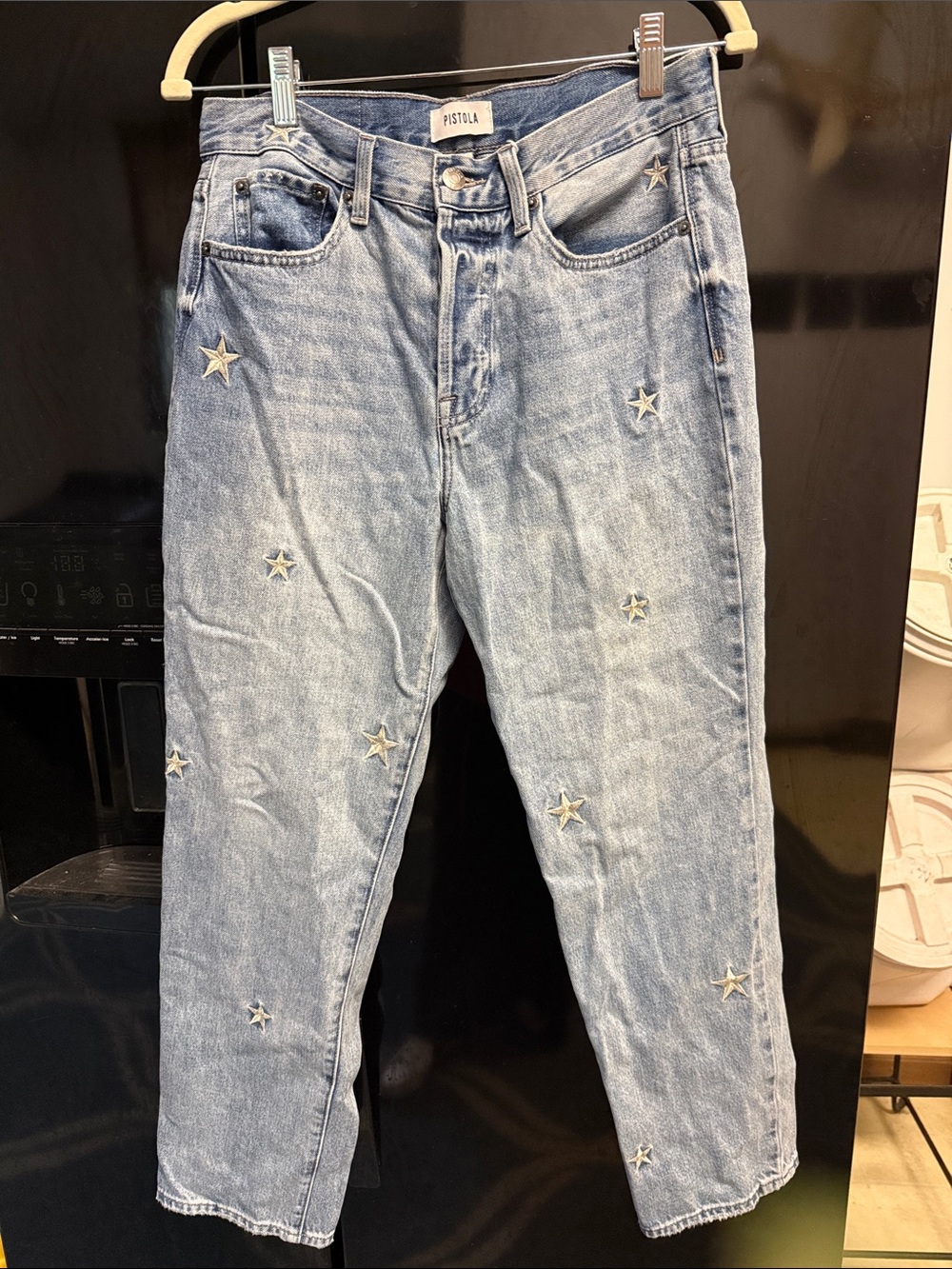 pistola Light Blue Star Embroidered Button-Fly Boyfriend Jeans